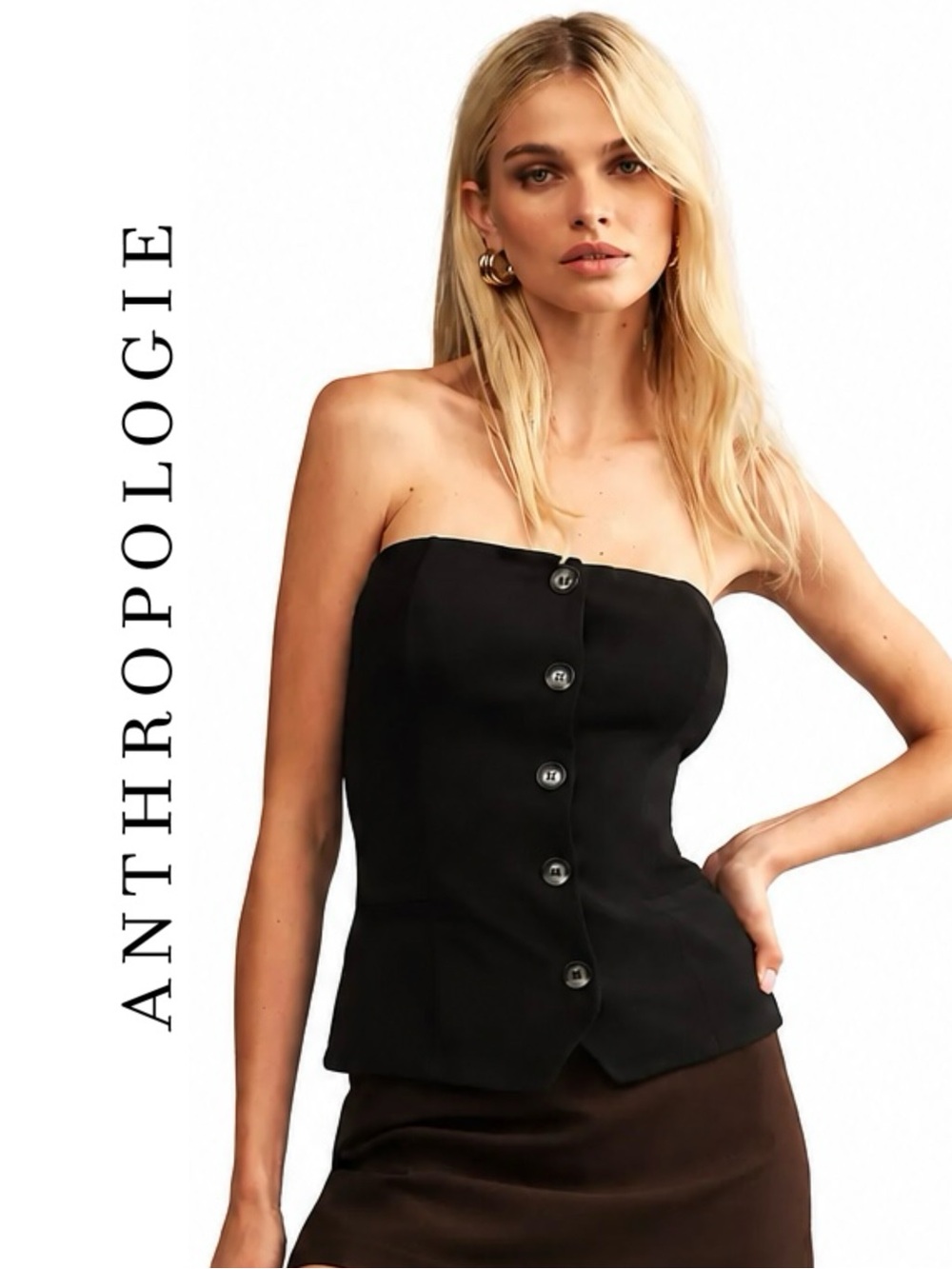 Anthropologie Tailored Button-Front Tube Top